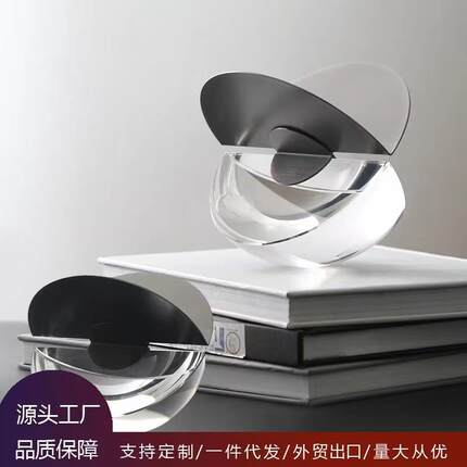 新中式几何水晶大理石金属摆件样板房客厅电视柜办公室家居装饰品