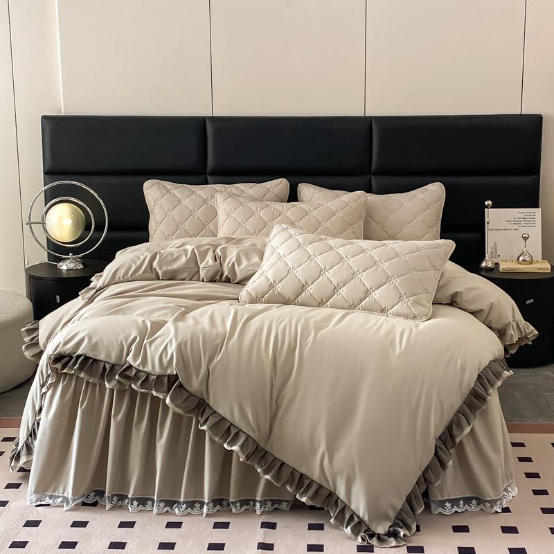 2024新款A类原棉夹棉床裙四件套大豆棉加厚床罩花边款被套外贸