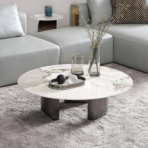 意式轻奢小户型圆形岩板茶几现代简约家用客厅极简北欧不锈钢茶几