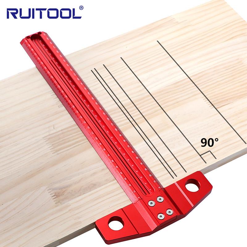 木工画线尺公制铝合金洞洞尺直尺二合一T型尺木工划线器