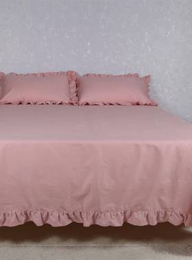 71TX紫色大床单单件纯棉纯色超大100全棉带花边荷叶边2米床被单枕