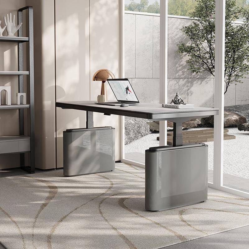 现代轻奢电动升降桌电脑桌工作台站立式办公桌家用岩板书桌学习桌