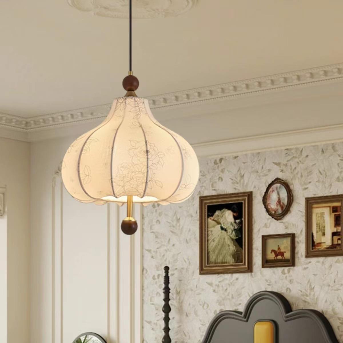 复古风法式卧室布艺吊灯花纹中古餐厅吧台南洋实木浪漫房间主灯具
