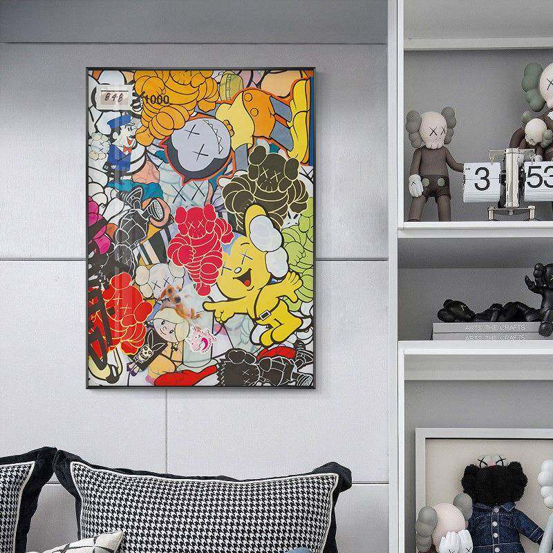 潮流创意卡通黄色kaws装饰画小众个性挂画客厅卧室工作室版画