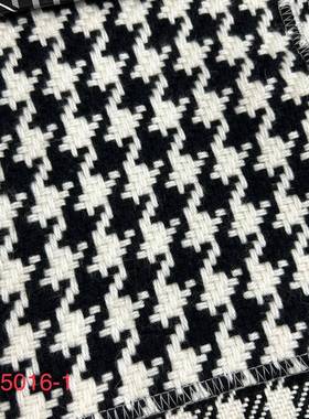 羊绒成分黑白编织千鸟格面料样板房床尾巾面料28%wool72%acylic