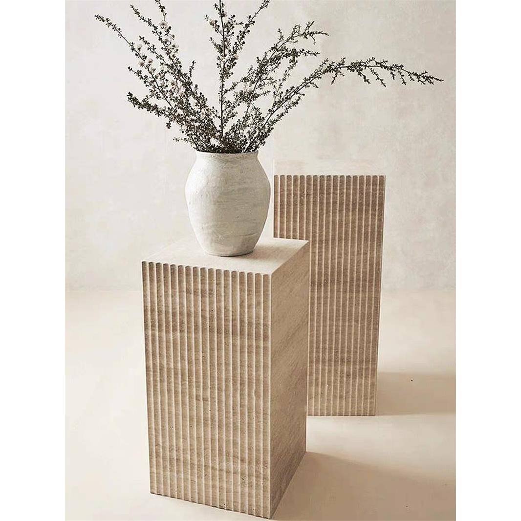 A10L轻奢黄洞石开槽几何体大理石六面体雕塑台软装居家电视柜落地