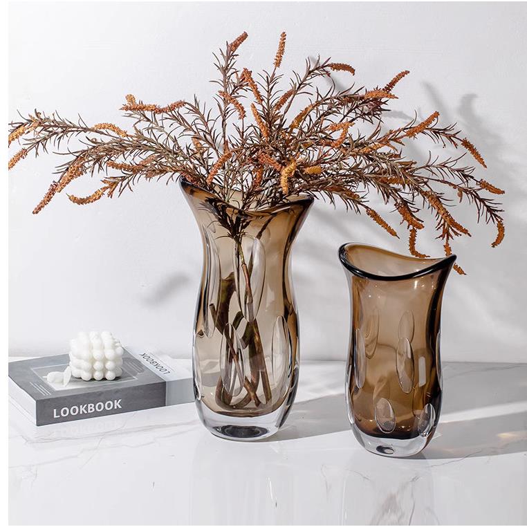 琥珀色气泡琉璃花瓶摆件现代轻奢家居玄关样板间餐桌高端艺术花器