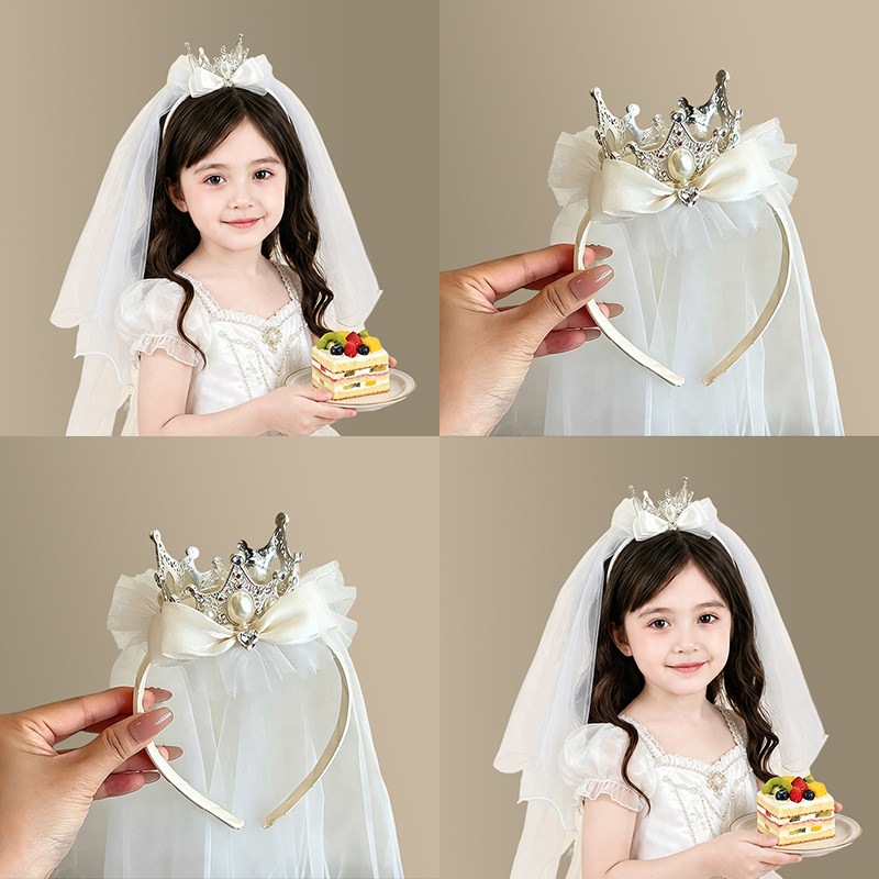 韩系可爱女童生日公主裙头纱皇冠发饰儿童超仙发箍小女孩演出头饰图片