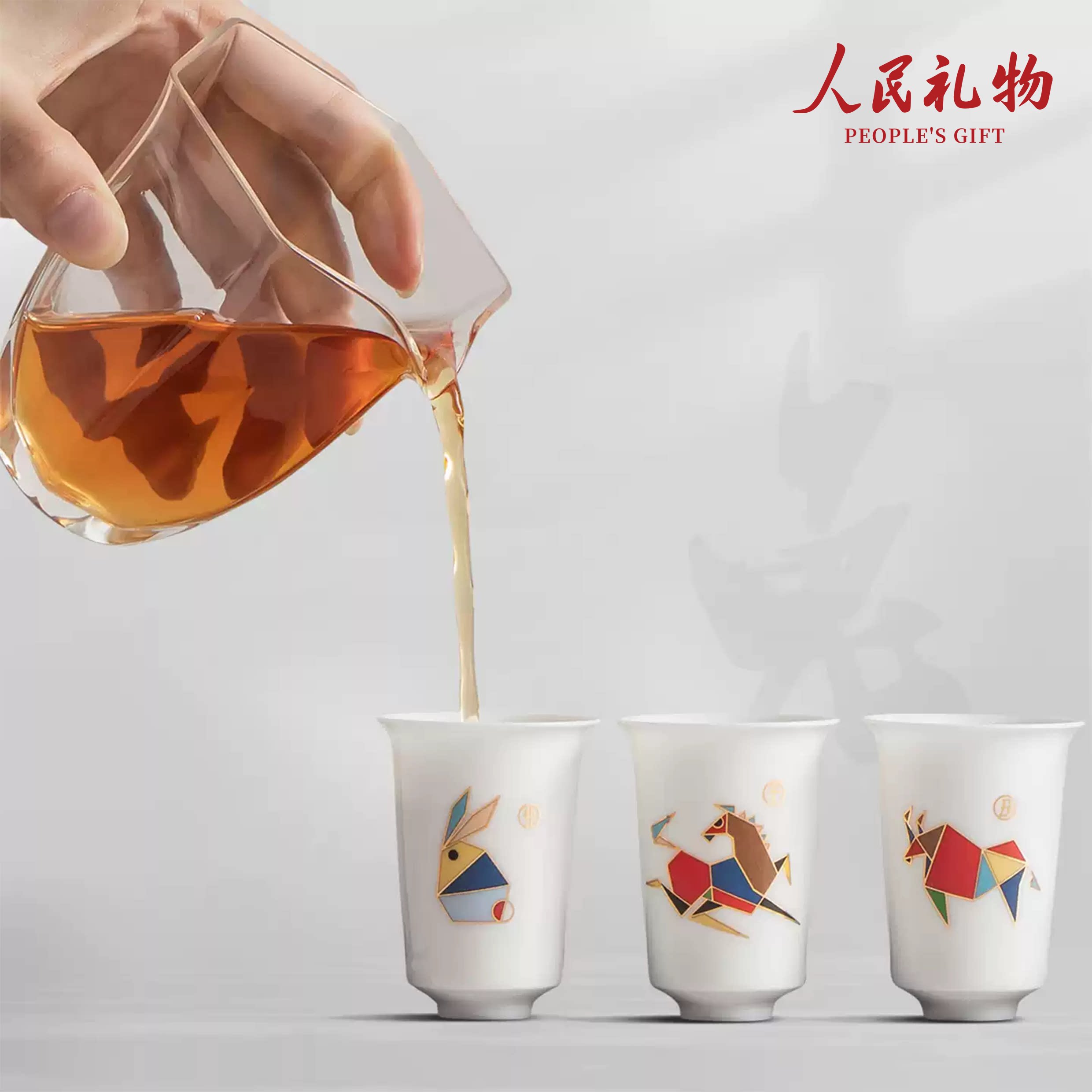 景德镇手绘熊猫青花茶具套装