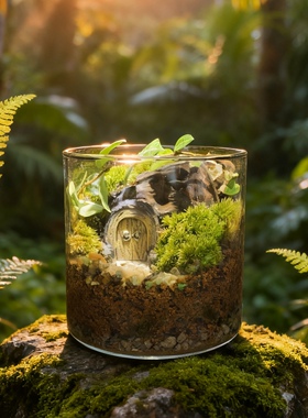 苔藓微景观精灵门生态缸优质白发藓装饰绿植桌面摆件懒人办公好养