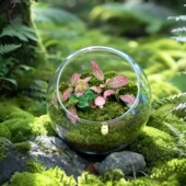 圆形生态缸桌摆网纹草高级苔藓微景观艺术室内小众摆件冷门礼物