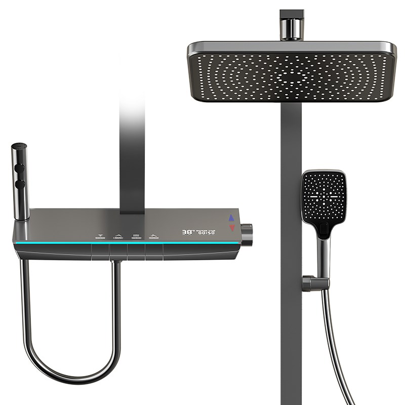 奶油风白色全铜淋浴器花洒套装方管高端智能恒温数显冷热家用卫浴
