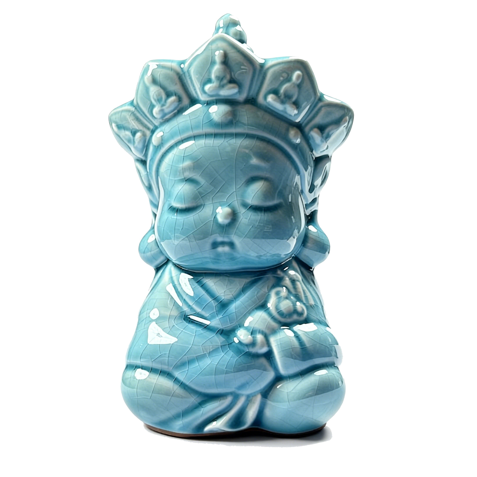 武当窑皇家琉璃绿松瓷无语佛摆件