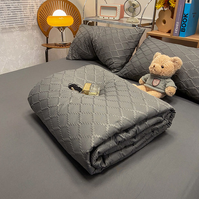 男生简约菱形格子大豆纤维深色夏凉被四件套单人空调轻薄被子被芯