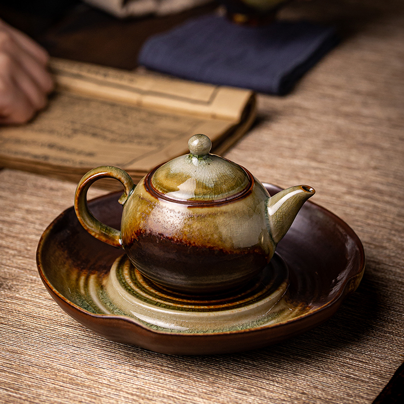 柴烧茶壶单壶日式覆古q粗陶功夫茶具提梁壶家用手工窑变陶瓷侧把