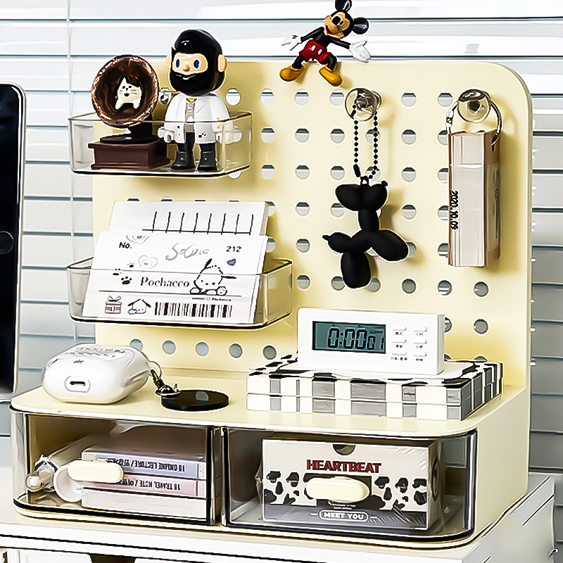 挂钩抽屉式洞洞板收纳盒笔筒小卡立牌展示t桌面追星展示架书桌文