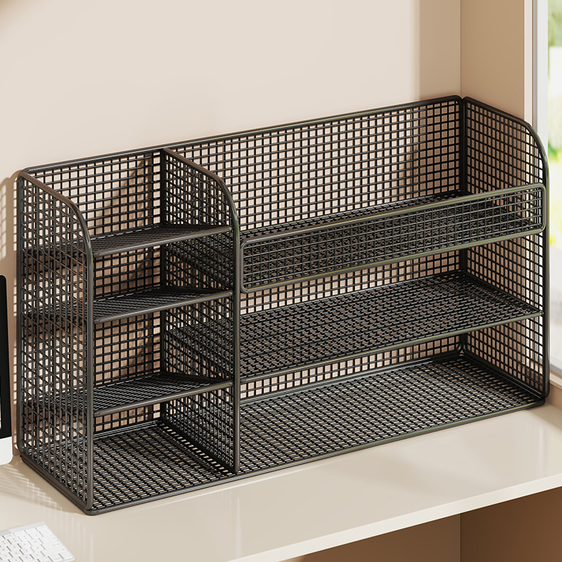 桌面收纳盒办公桌置物架办公桌上大容量文件O整理架子工位改造神