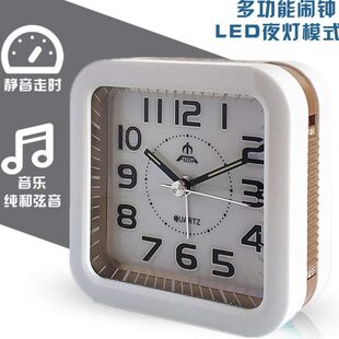创意时尚简约卧室床头钟静音钟表富达儿童台钟夜灯音乐小闹钟学生