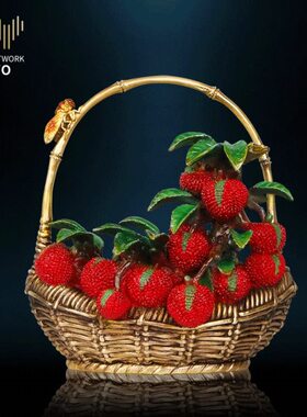 客厅荔枝铜花篮双名品商务礼品摆件摆设书房利玄关装饰收新中式