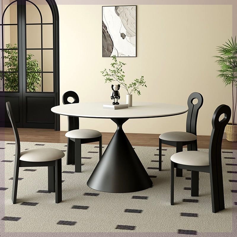 法式餐桌复古家用圆形岩板餐桌椅高端小户型O意式极简现代简约圆
