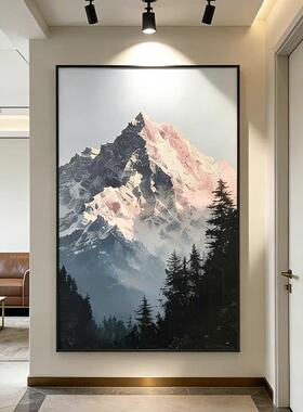 雪山风景玄关装饰画入户正对门挂画走廊过道客厅大气沙发背景壁画