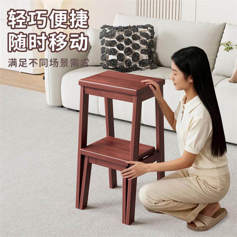实木可折叠矮凳家用小椅子轻巧便携移动小板凳简约置物凳两用梯子
