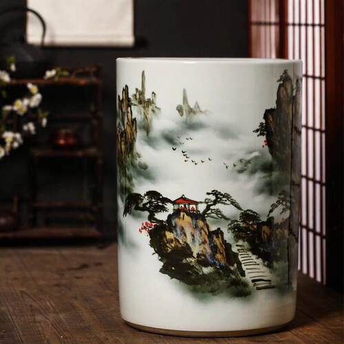 景德镇陶瓷器手绘箭筒书画卷轴缸字画筒落地大号客厅家居花瓶摆件