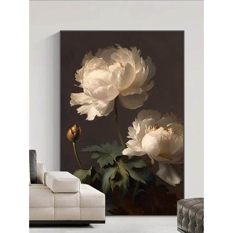 简约现代客厅装饰画牡丹花卉高级感大气落地画竖版沙发背景墙挂画