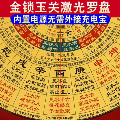 金锁玉关激光罗盘高精度专业砂水八卦指南针内置电源定位罗经仪