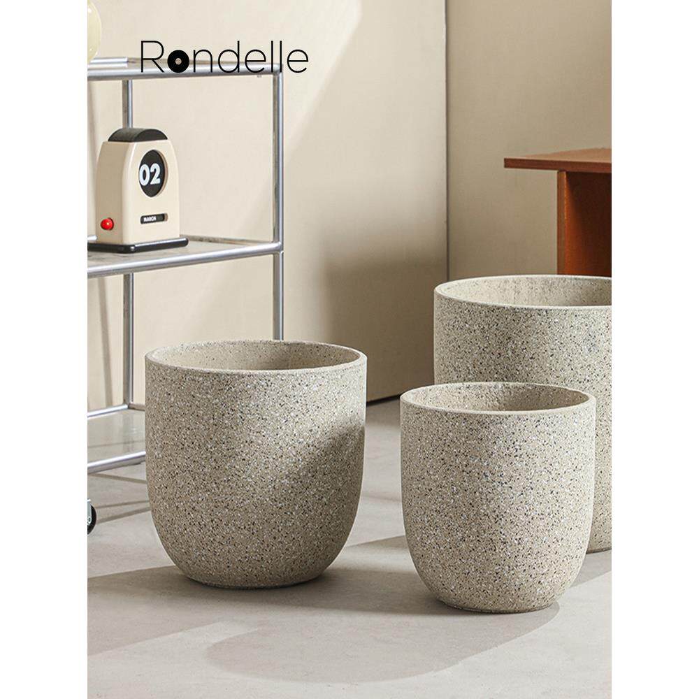 圆形水泥花盆北欧家用客厅落地龟背竹柠檬树托盘现代轻奢高级感