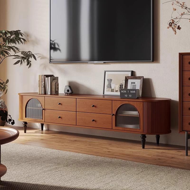 中古风电视柜实木复古客厅家用胡桃色纯实木地柜美式卧室电视机柜