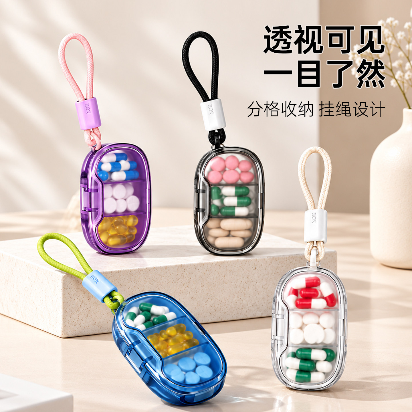 高颜值便携小药盒密封防水分格一日三餐一周七天药品保健品收纳盒