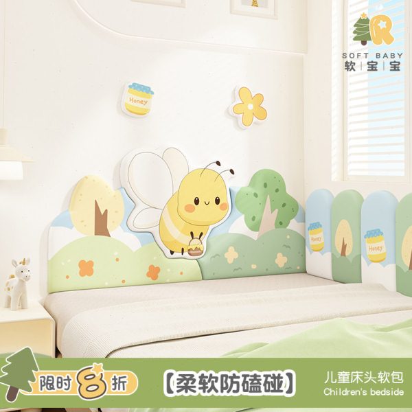 儿童房榻榻米软包墙围可爱飞行动物床头板靠背垫防撞挡板软包定制