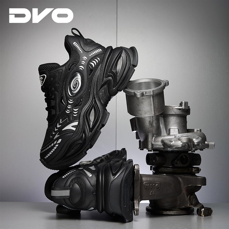 Dvo黑色爸爸鞋夏季同款男女10cm隐形内增高网透气厚底休闲鞋