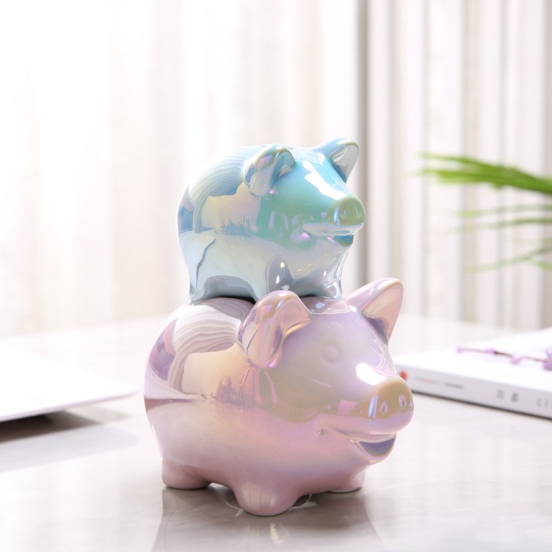 创意陶瓷小猪存钱罐储蓄罐生日礼物珠光釉陶瓷招财摆X件金猪储钱