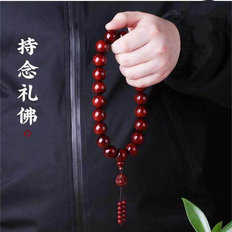 小叶紫檀手持佛珠复古民族风念珠车挂男士女款木珠文玩转运珠手串