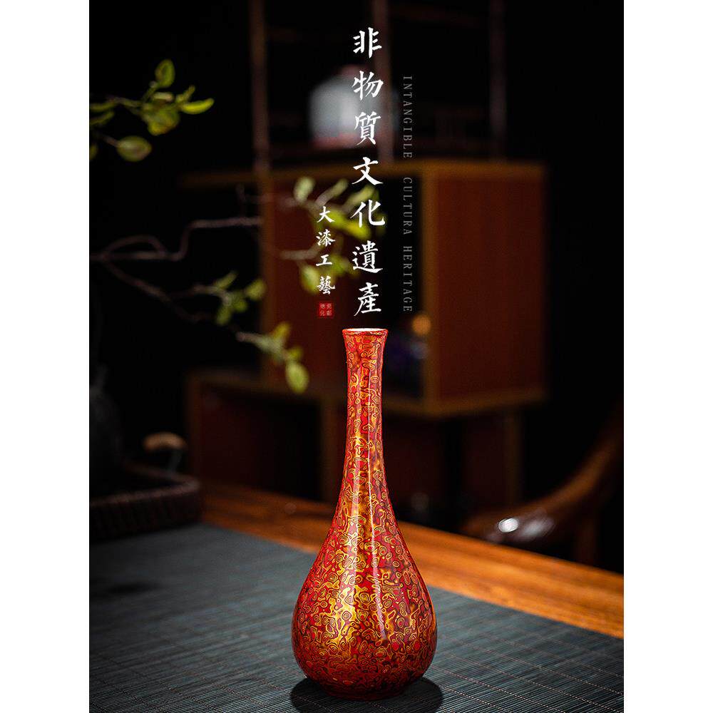 吾和漆器茶具 福州大漆手工制作小花瓶 德化白瓷花插客厅茶室摆件