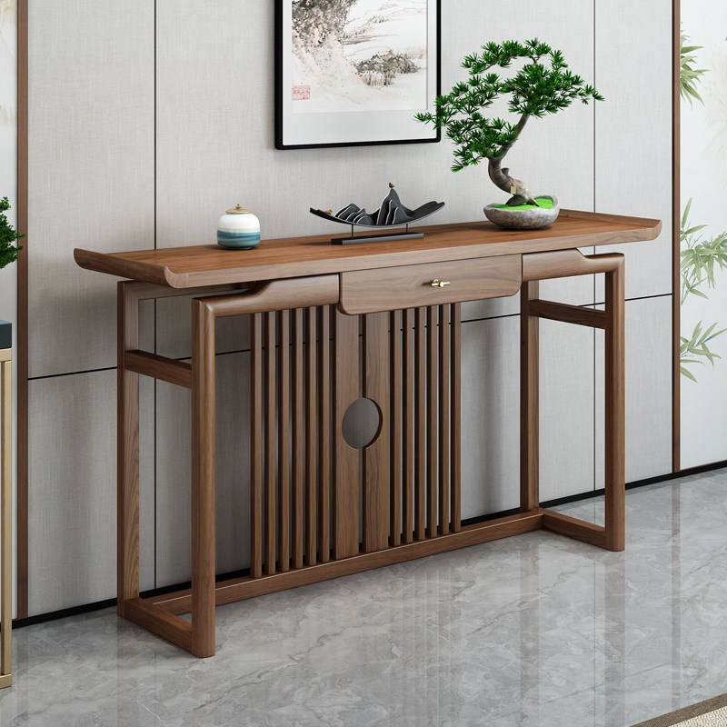 新中式玄关桌全实木条几老榆木条案家用入户门厅玄U关台供桌玄关