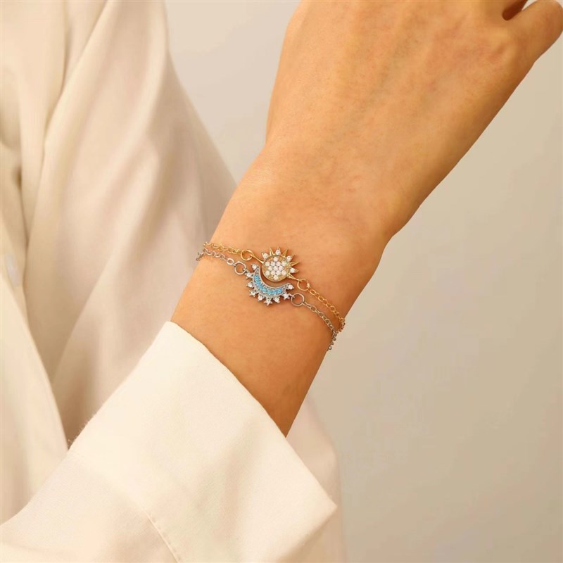 潘家新款日d月同辉可叠戴组合双色戒指IU满钻情侣对戒个性闪耀套