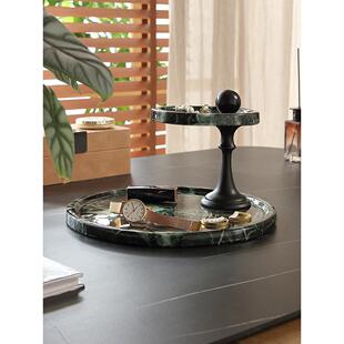天然大理石高级感桌面双层玄关摆件置物架香薰托盘首饰香水收纳盘