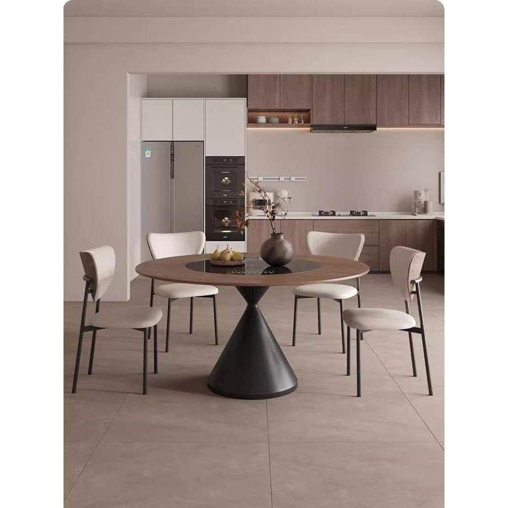 法式覆古石板圆桌内置电旋转暖盘旋转桌圆形餐桌彷古风格电磁炉餐,住宅家具,岩板餐桌,淘宝优惠券,粉丝福利购,淘宝优惠卷