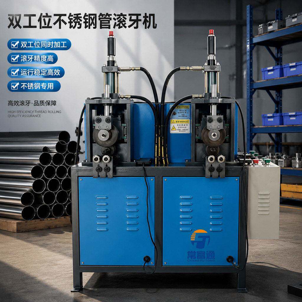 双工位钢管滚牙机晾衣架拖把家具不锈钢管滚牙铁管铝管铜管滚丝机