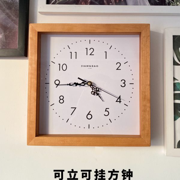 将造日式原木实木方形钟表客厅北欧新中式挂墙时钟静音座钟石英钟