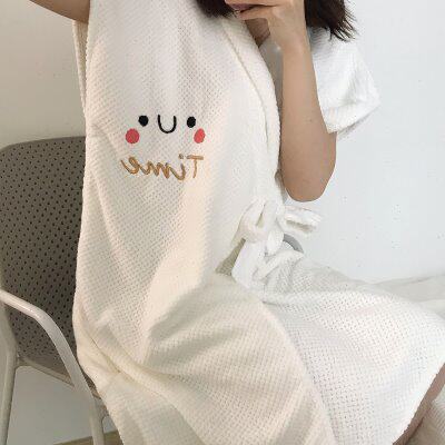珊瑚绒浴裙睡袍可裹胸夏浴衣女生家用宿舍穿衣式浴袍超强吸水速干