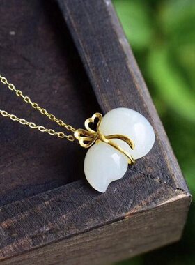 白玉女款镶玉碧玉葫芦玉吊坠小巧精致简约女孩幸运生日礼物