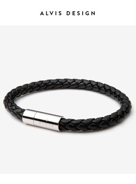 ALVIS真皮绳手链男士潮轻奢复古手工编织绳手环黑色简约欧美