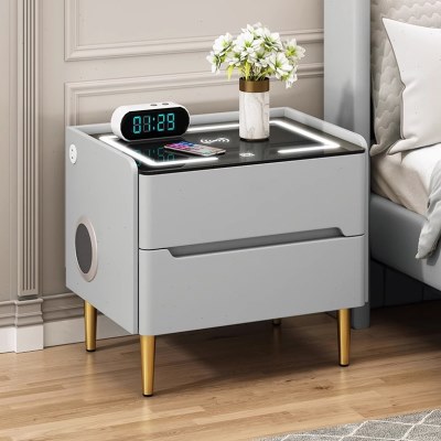 智能床头柜简约实木网红极简易无线充电主卧室多功能轻奢家用