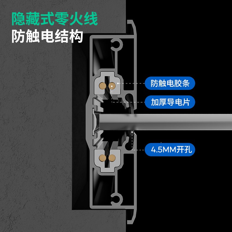 超薄极窄嵌入式轨道插座可移动暗装内嵌电源导轨岛台桌面隐藏排插