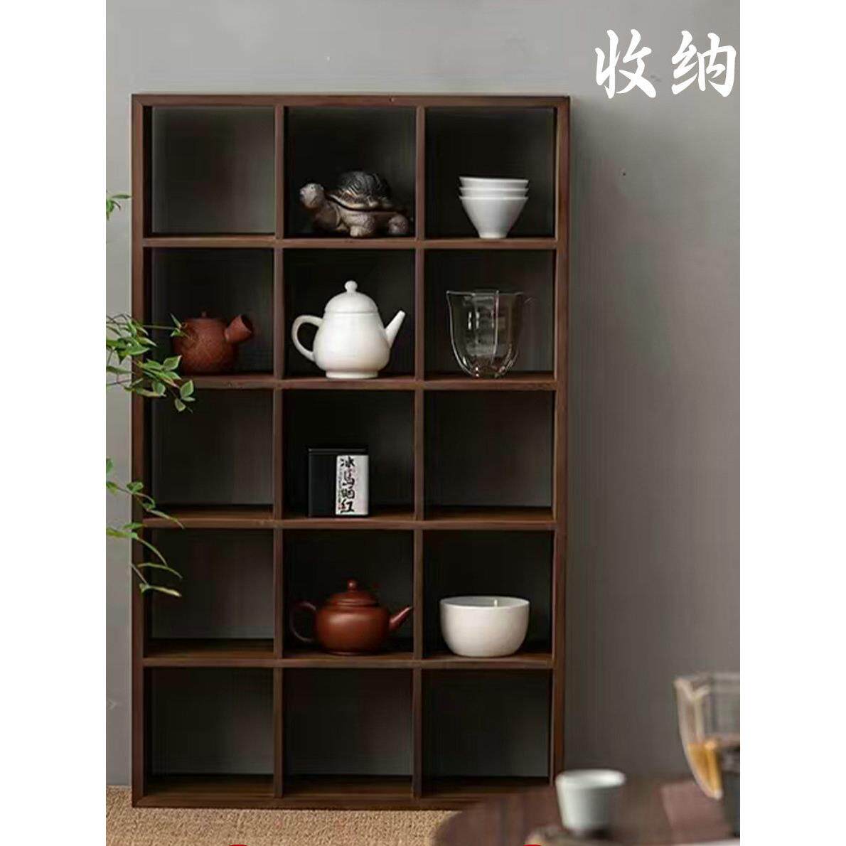 老榆木实木博古架收纳柜新中式多宝阁茶具茶玩置物架格子架展示架