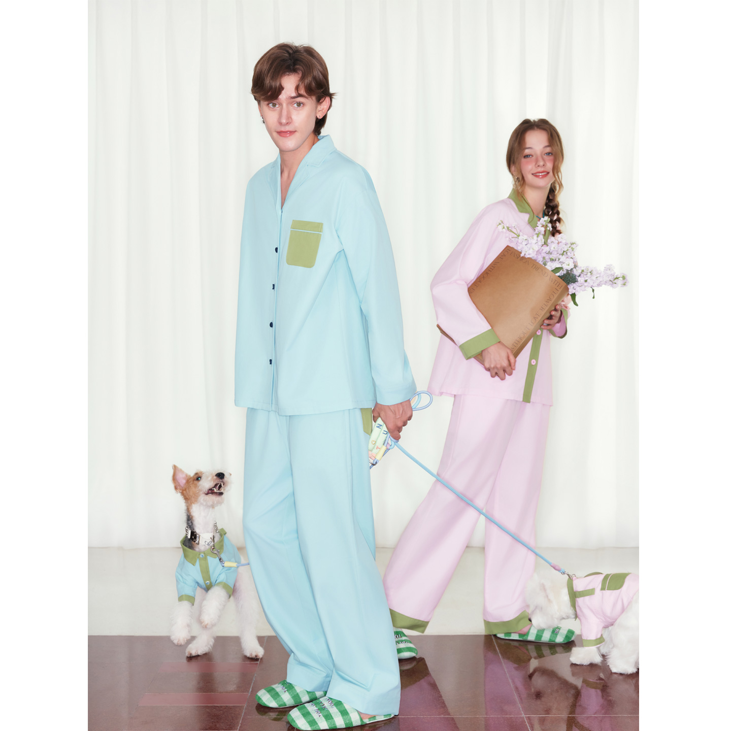 NAPPTOPIA呐噗【汽泡派对】秋莱赛尔棉撞色宽松人宠同款家居套装